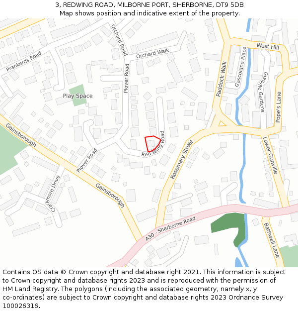 3, REDWING ROAD, MILBORNE PORT, SHERBORNE, DT9 5DB: Location map and indicative extent of plot