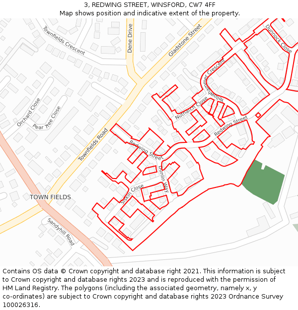 3, REDWING STREET, WINSFORD, CW7 4FF: Location map and indicative extent of plot