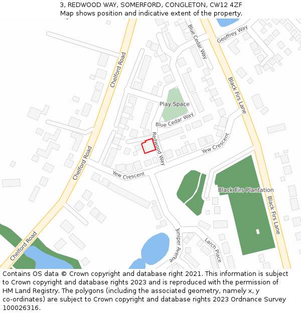 3, REDWOOD WAY, SOMERFORD, CONGLETON, CW12 4ZF: Location map and indicative extent of plot