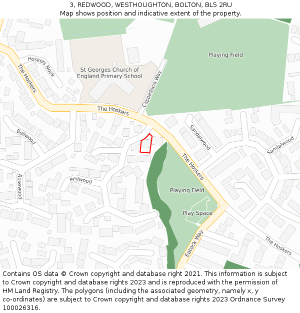 3, REDWOOD, WESTHOUGHTON, BOLTON, BL5 2RU: Location map and indicative extent of plot