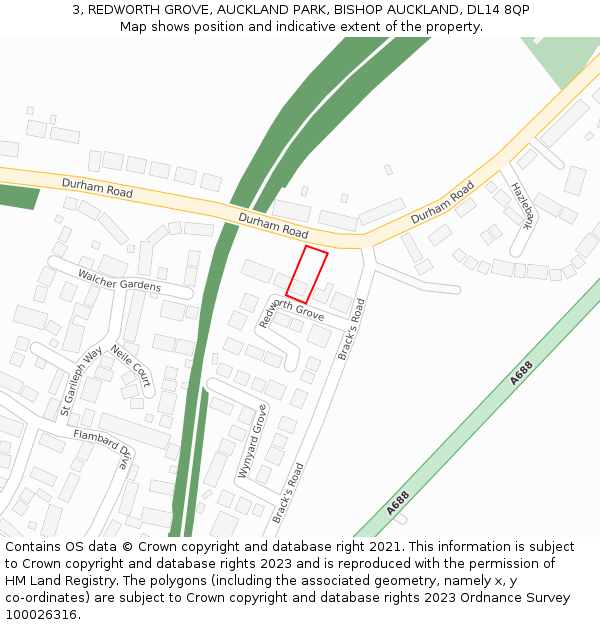 3, REDWORTH GROVE, AUCKLAND PARK, BISHOP AUCKLAND, DL14 8QP: Location map and indicative extent of plot