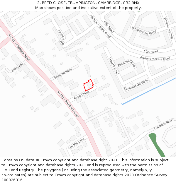 3, REED CLOSE, TRUMPINGTON, CAMBRIDGE, CB2 9NX: Location map and indicative extent of plot