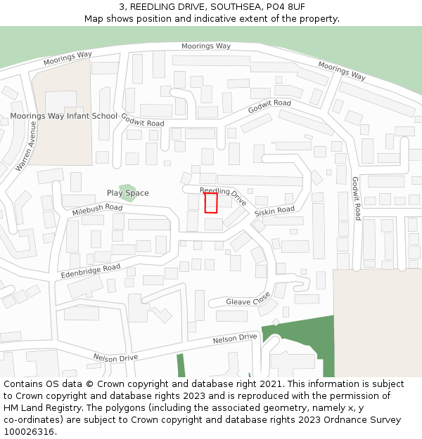 3, REEDLING DRIVE, SOUTHSEA, PO4 8UF: Location map and indicative extent of plot