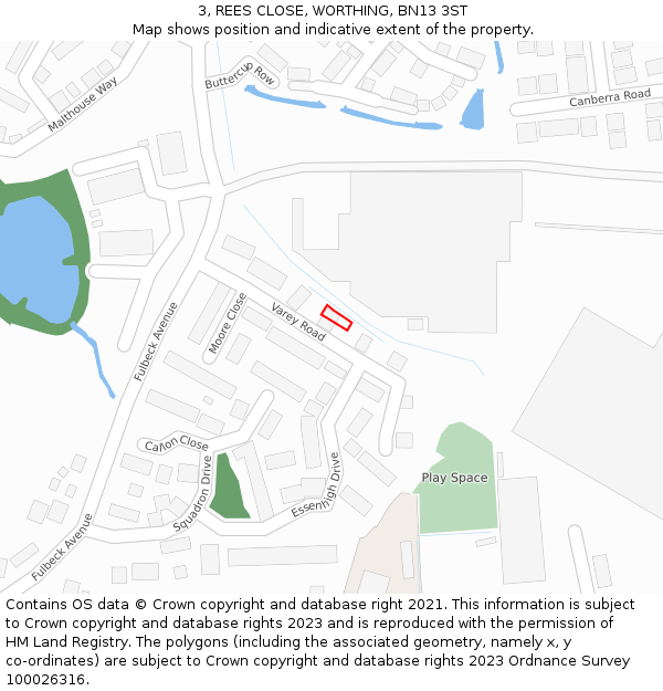 3, REES CLOSE, WORTHING, BN13 3ST: Location map and indicative extent of plot