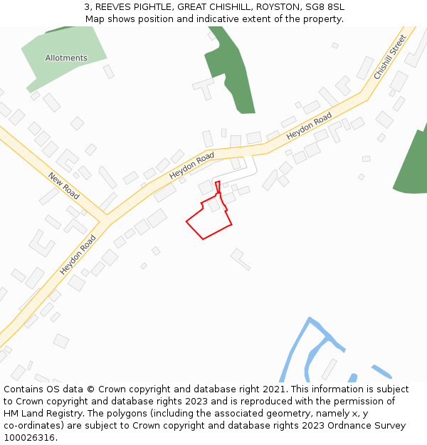 3, REEVES PIGHTLE, GREAT CHISHILL, ROYSTON, SG8 8SL: Location map and indicative extent of plot