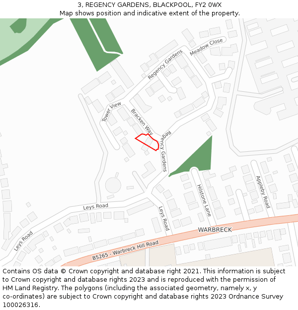 3, REGENCY GARDENS, BLACKPOOL, FY2 0WX: Location map and indicative extent of plot