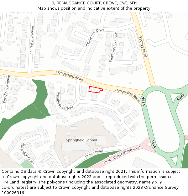 3, RENAISSANCE COURT, CREWE, CW1 6FN: Location map and indicative extent of plot