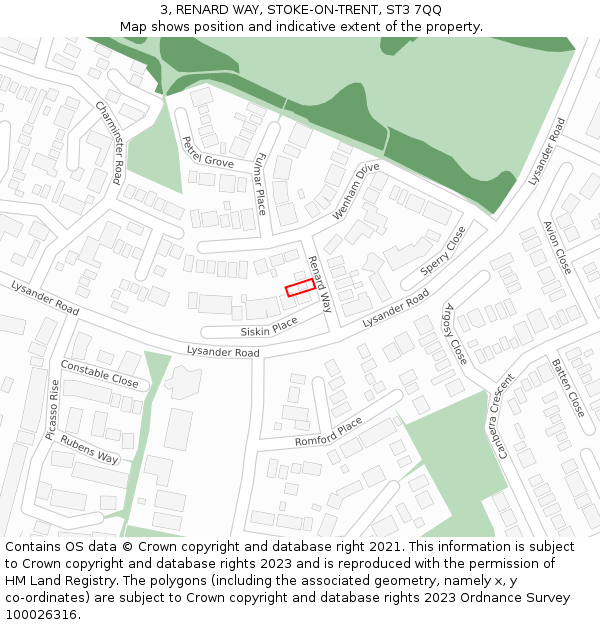 3, RENARD WAY, STOKE-ON-TRENT, ST3 7QQ: Location map and indicative extent of plot