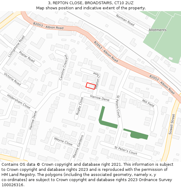 3, REPTON CLOSE, BROADSTAIRS, CT10 2UZ: Location map and indicative extent of plot