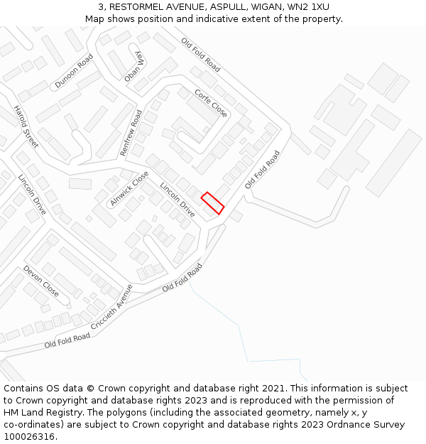 3, RESTORMEL AVENUE, ASPULL, WIGAN, WN2 1XU: Location map and indicative extent of plot