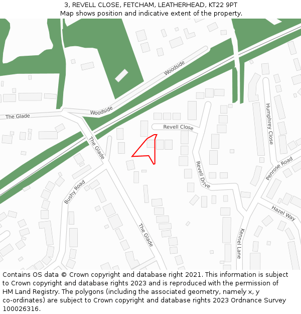 3, REVELL CLOSE, FETCHAM, LEATHERHEAD, KT22 9PT: Location map and indicative extent of plot