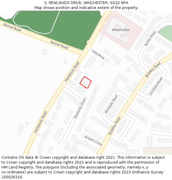 3, REWLANDS DRIVE, WINCHESTER, SO22 6PA: Location map and indicative extent of plot