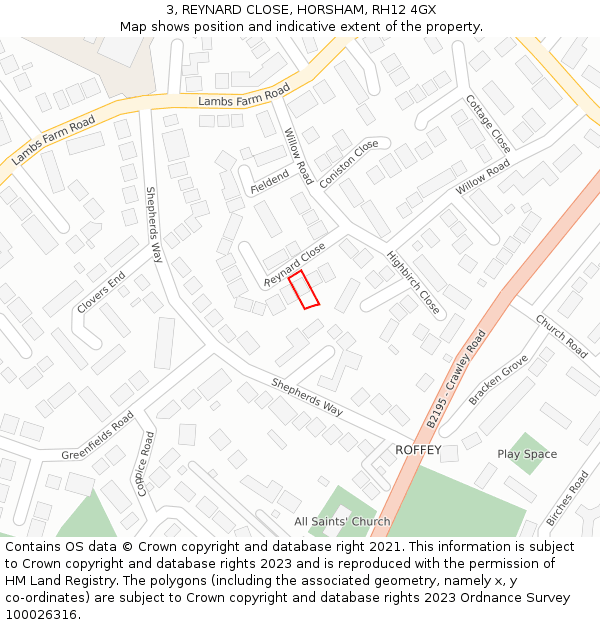 3, REYNARD CLOSE, HORSHAM, RH12 4GX: Location map and indicative extent of plot