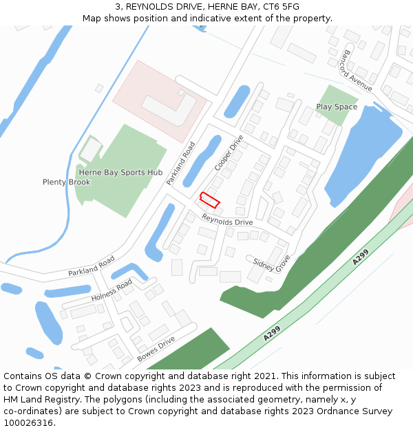 3, REYNOLDS DRIVE, HERNE BAY, CT6 5FG: Location map and indicative extent of plot