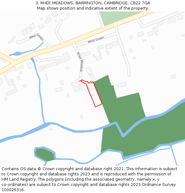 3, RHEE MEADOWS, BARRINGTON, CAMBRIDGE, CB22 7GA: Location map and indicative extent of plot