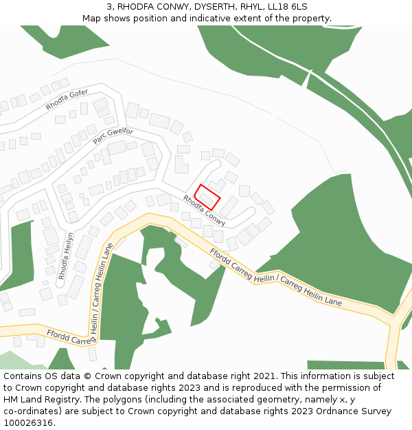 3, RHODFA CONWY, DYSERTH, RHYL, LL18 6LS: Location map and indicative extent of plot