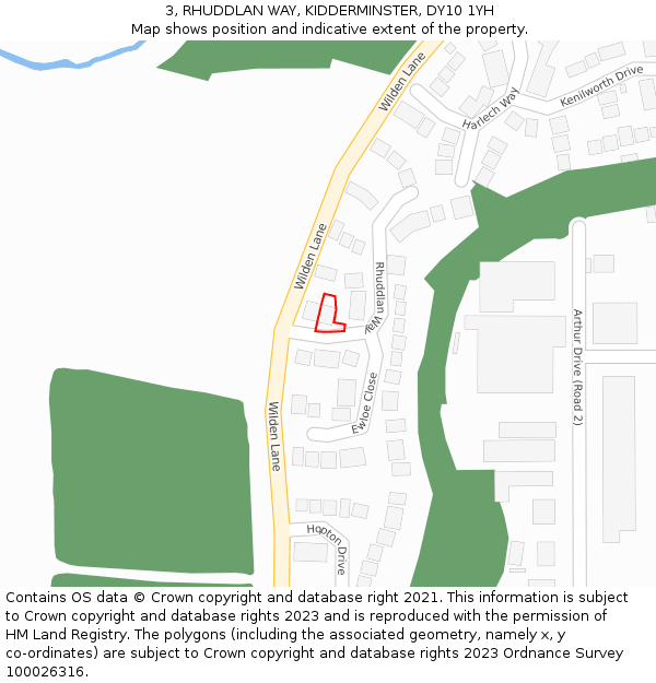 3, RHUDDLAN WAY, KIDDERMINSTER, DY10 1YH: Location map and indicative extent of plot