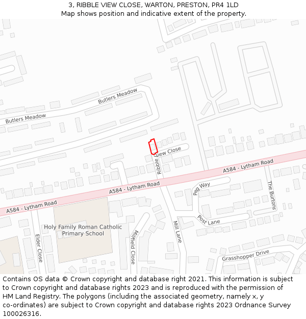 3, RIBBLE VIEW CLOSE, WARTON, PRESTON, PR4 1LD: Location map and indicative extent of plot