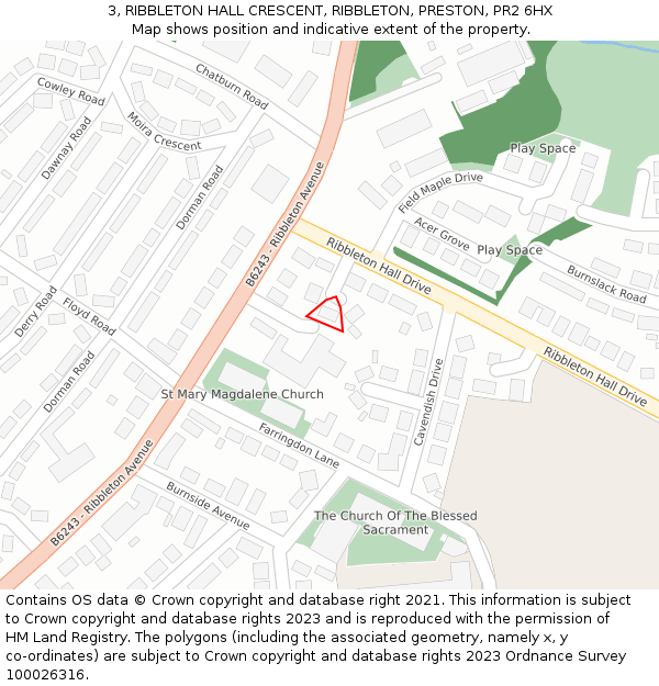 3, RIBBLETON HALL CRESCENT, RIBBLETON, PRESTON, PR2 6HX: Location map and indicative extent of plot