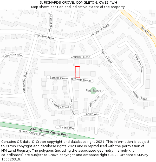 3, RICHARDS GROVE, CONGLETON, CW12 4WH: Location map and indicative extent of plot