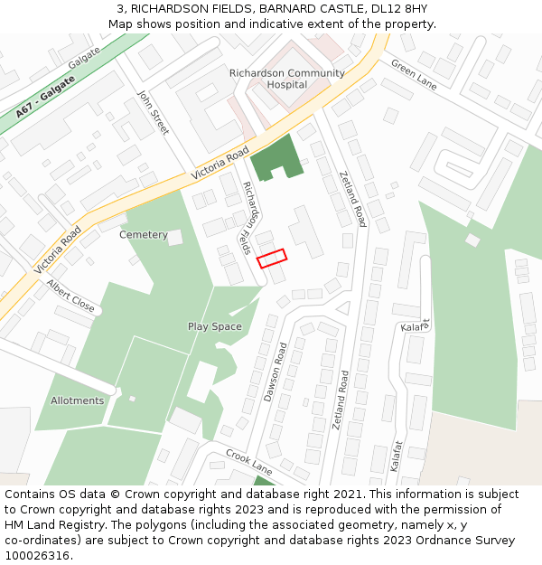 3, RICHARDSON FIELDS, BARNARD CASTLE, DL12 8HY: Location map and indicative extent of plot