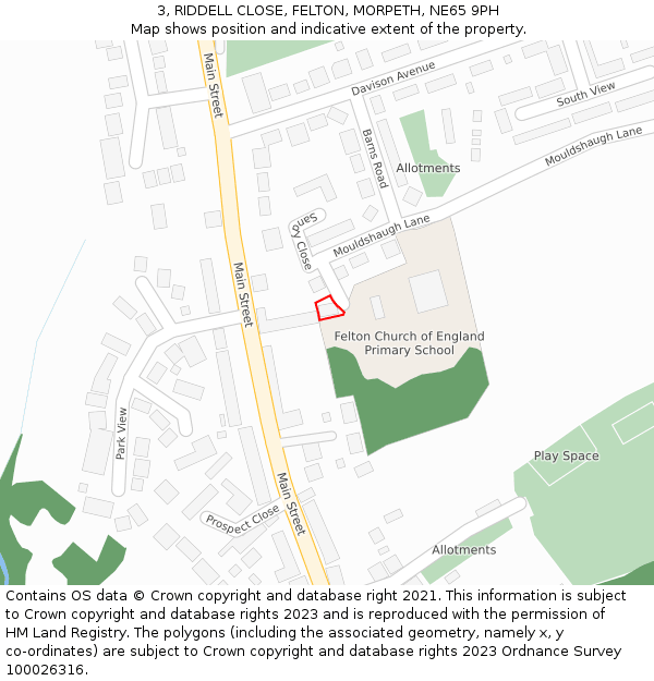 3, RIDDELL CLOSE, FELTON, MORPETH, NE65 9PH: Location map and indicative extent of plot