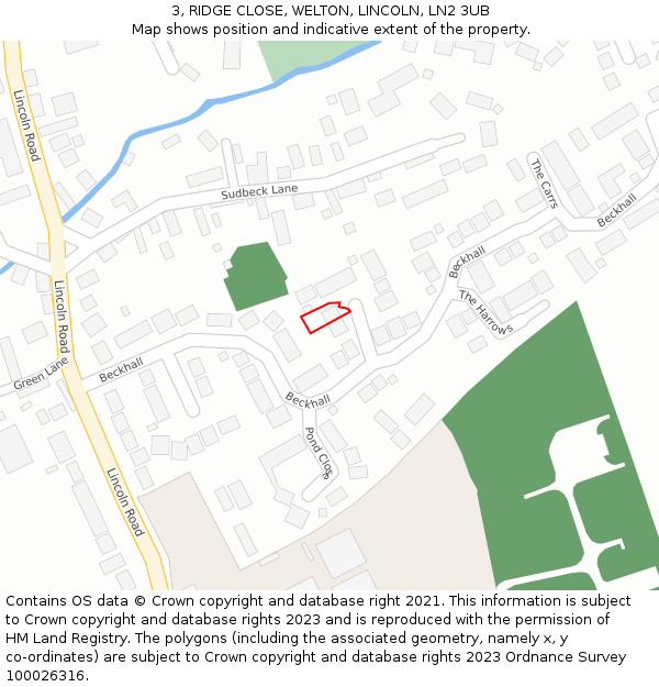 3, RIDGE CLOSE, WELTON, LINCOLN, LN2 3UB: Location map and indicative extent of plot