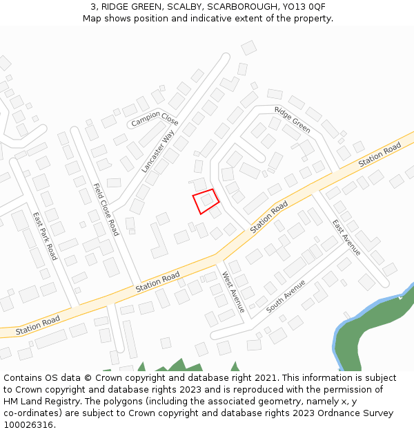 3, RIDGE GREEN, SCALBY, SCARBOROUGH, YO13 0QF: Location map and indicative extent of plot