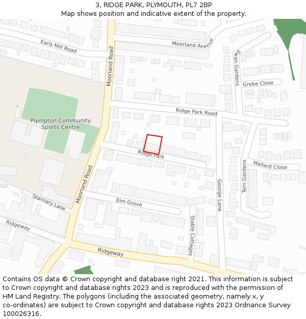 3, RIDGE PARK, PLYMOUTH, PL7 2BP: Location map and indicative extent of plot