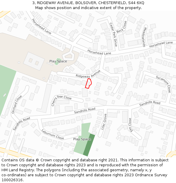 3, RIDGEWAY AVENUE, BOLSOVER, CHESTERFIELD, S44 6XQ: Location map and indicative extent of plot