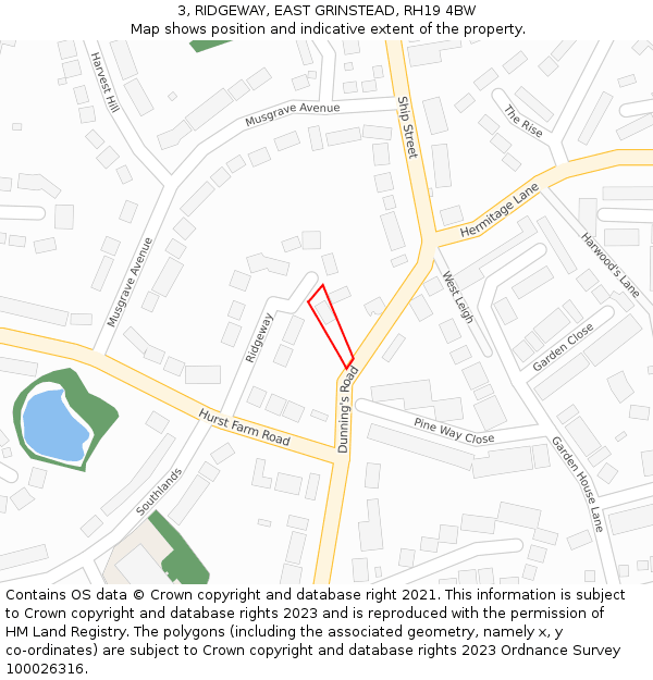 3, RIDGEWAY, EAST GRINSTEAD, RH19 4BW: Location map and indicative extent of plot