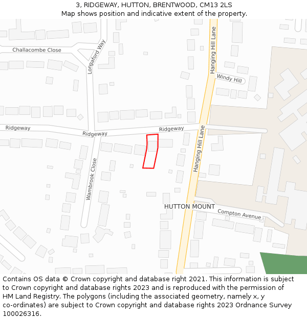 3, RIDGEWAY, HUTTON, BRENTWOOD, CM13 2LS: Location map and indicative extent of plot