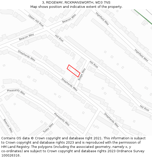 3, RIDGEWAY, RICKMANSWORTH, WD3 7NS: Location map and indicative extent of plot