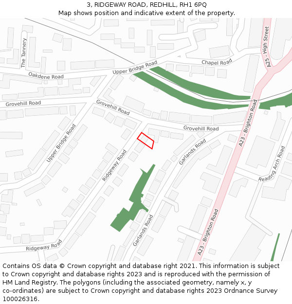 3, RIDGEWAY ROAD, REDHILL, RH1 6PQ: Location map and indicative extent of plot