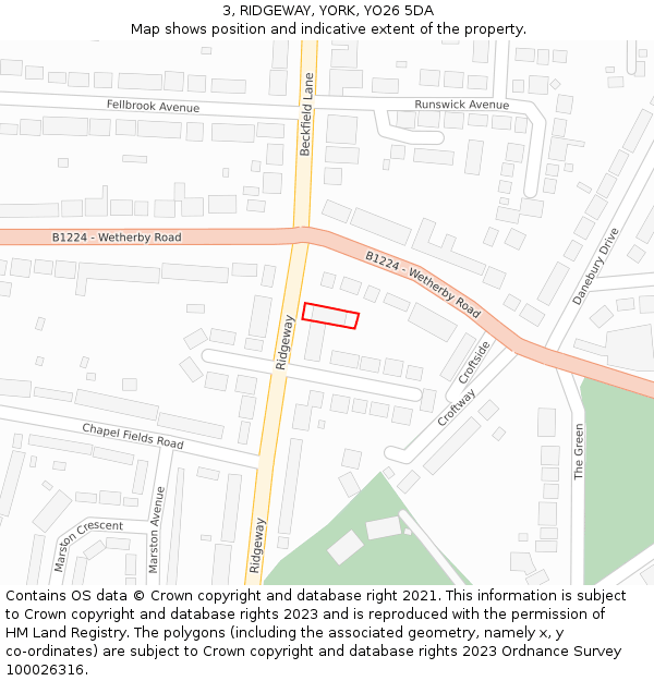 3, RIDGEWAY, YORK, YO26 5DA: Location map and indicative extent of plot