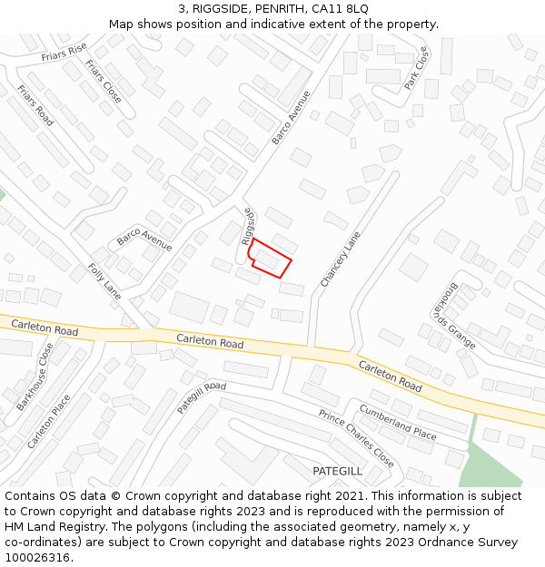 3, RIGGSIDE, PENRITH, CA11 8LQ: Location map and indicative extent of plot