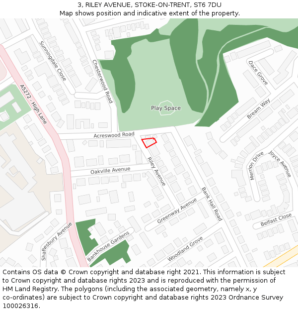 3, RILEY AVENUE, STOKE-ON-TRENT, ST6 7DU: Location map and indicative extent of plot