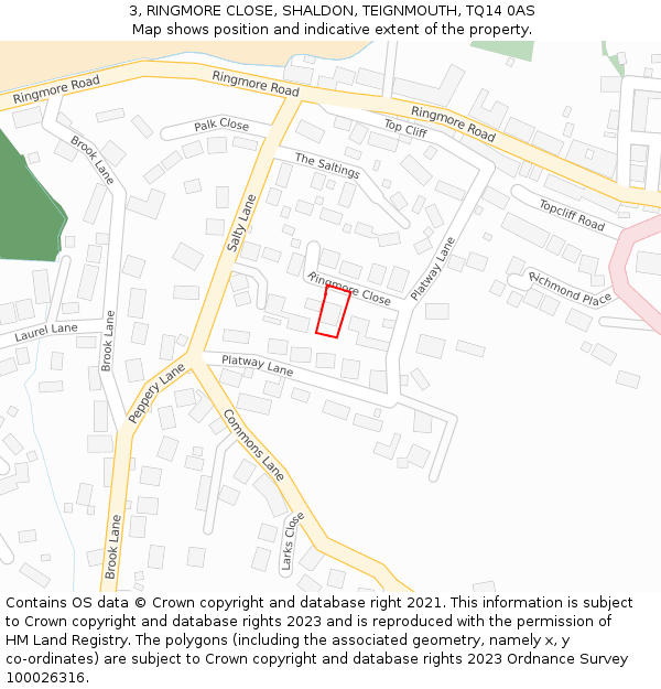 3, RINGMORE CLOSE, SHALDON, TEIGNMOUTH, TQ14 0AS: Location map and indicative extent of plot
