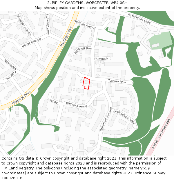 3, RIPLEY GARDENS, WORCESTER, WR4 0SH: Location map and indicative extent of plot