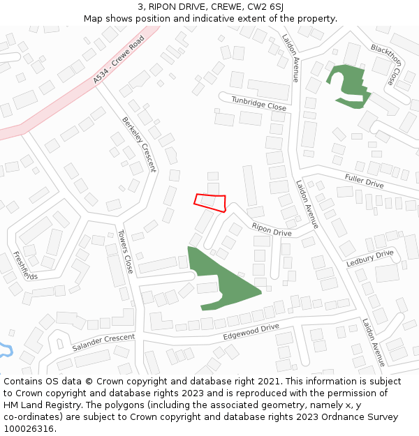 3, RIPON DRIVE, CREWE, CW2 6SJ: Location map and indicative extent of plot