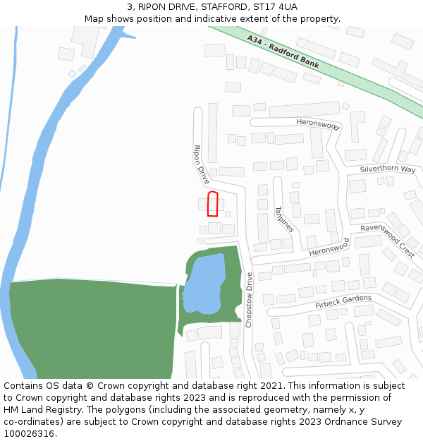 3, RIPON DRIVE, STAFFORD, ST17 4UA: Location map and indicative extent of plot