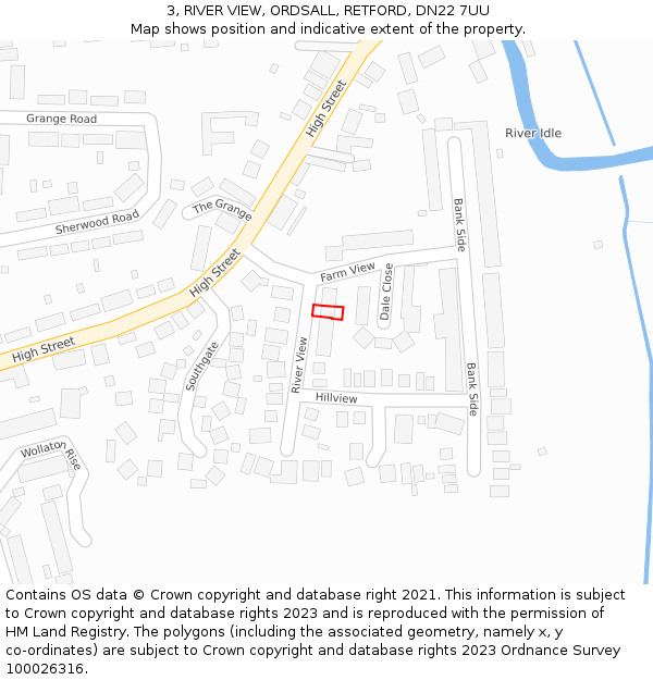 3, RIVER VIEW, ORDSALL, RETFORD, DN22 7UU: Location map and indicative extent of plot