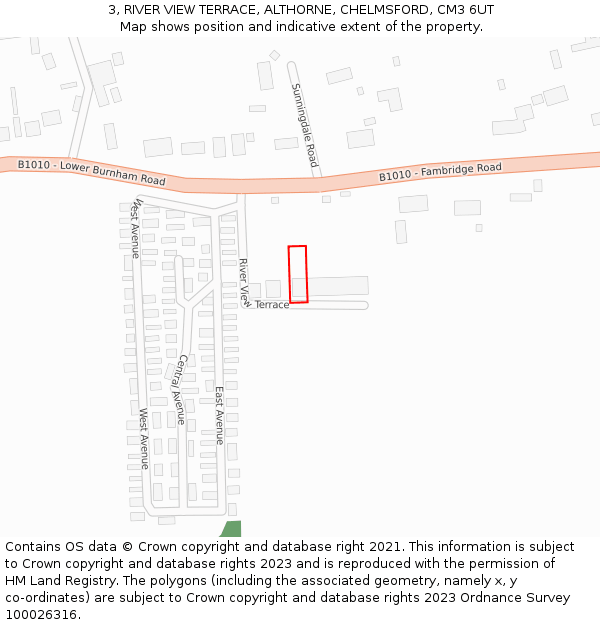 3, RIVER VIEW TERRACE, ALTHORNE, CHELMSFORD, CM3 6UT: Location map and indicative extent of plot