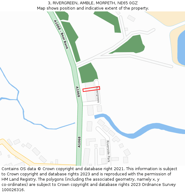 3, RIVERGREEN, AMBLE, MORPETH, NE65 0GZ: Location map and indicative extent of plot