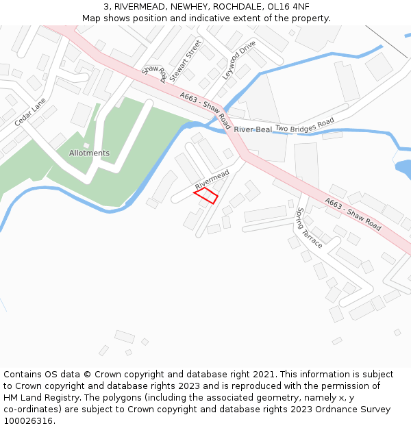 3, RIVERMEAD, NEWHEY, ROCHDALE, OL16 4NF: Location map and indicative extent of plot