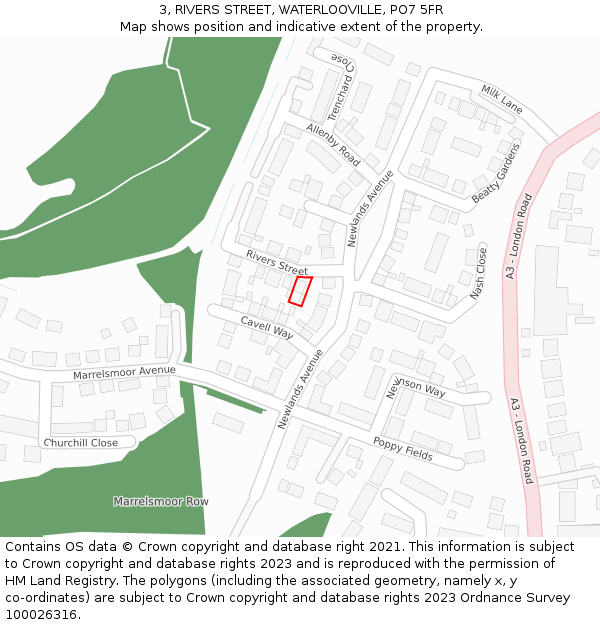 3, RIVERS STREET, WATERLOOVILLE, PO7 5FR: Location map and indicative extent of plot