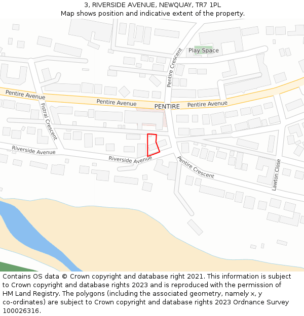 3, RIVERSIDE AVENUE, NEWQUAY, TR7 1PL: Location map and indicative extent of plot