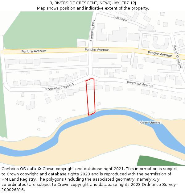 3, RIVERSIDE CRESCENT, NEWQUAY, TR7 1PJ: Location map and indicative extent of plot
