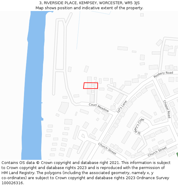 3, RIVERSIDE PLACE, KEMPSEY, WORCESTER, WR5 3JS: Location map and indicative extent of plot