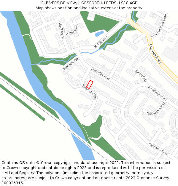 3, RIVERSIDE VIEW, HORSFORTH, LEEDS, LS18 4GP: Location map and indicative extent of plot